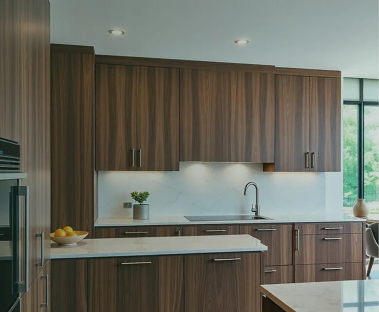 elegant walnut wood kitchen cabinetry in high end residence
