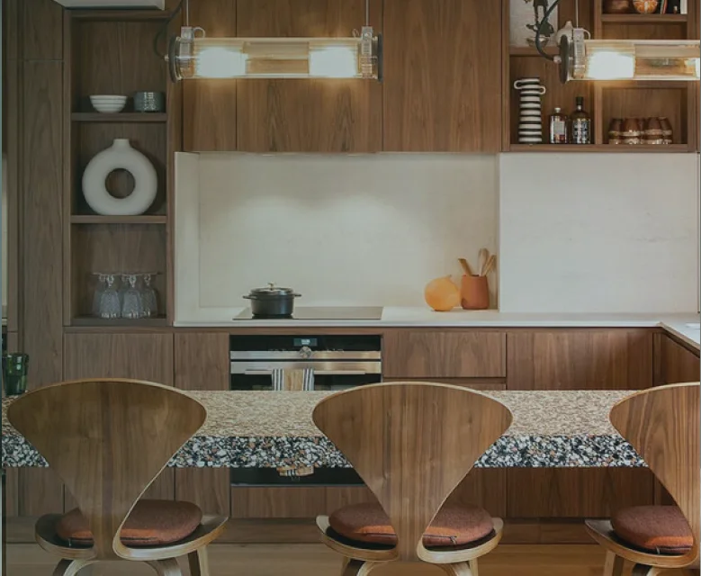 luxury modern walnut wood furniture dining table set in minimalist room (1)